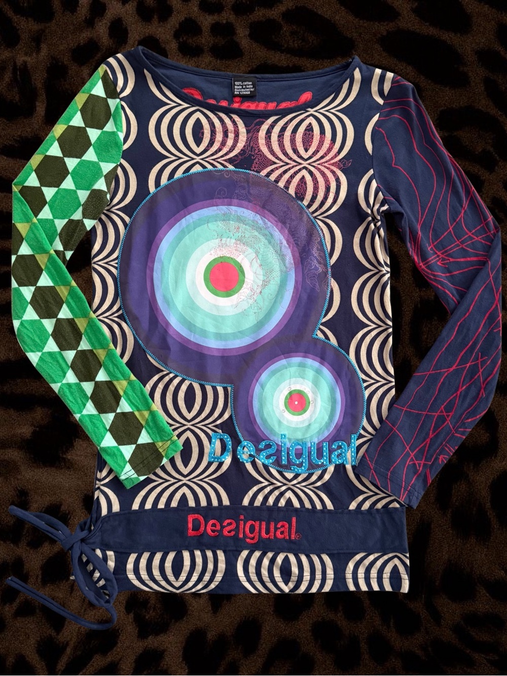 Vintage Desigual Navy Multicolor Long-Sleeve Graphic Tee